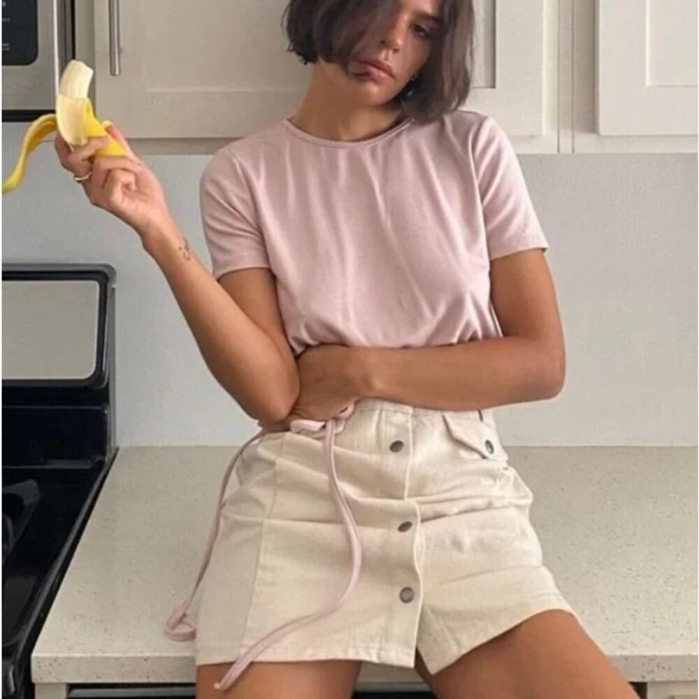 BDG Urban Outfitters Sadie Ecru Cream Denim Button Front Mini A-Line Skirt